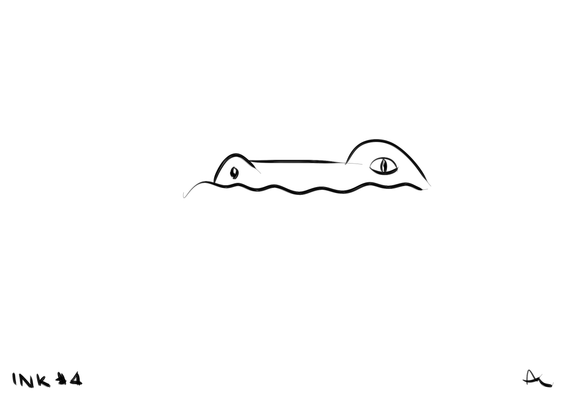 A minimalistic crocodile looking out of the water.