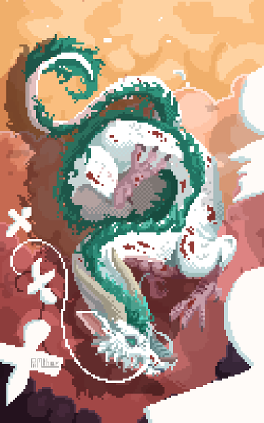 Pixelart fanart of Haku from Ghibli film "Spirited Away"