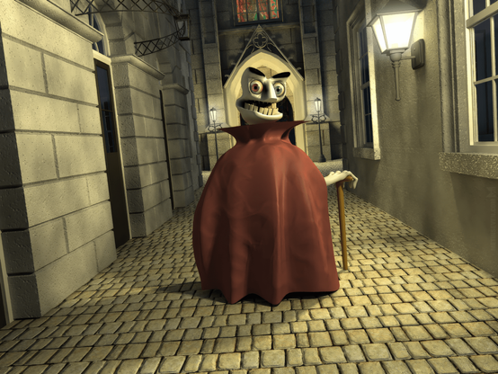 3D artwork of a mysterious stylized figure in an alley lit by a street lantern.