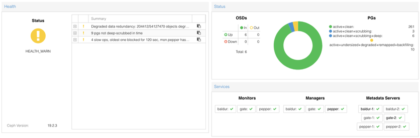 Screenshot vom Ceph Status in Proxmox