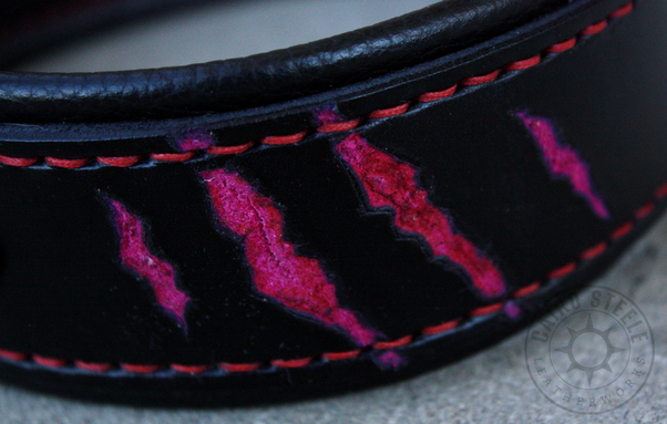 Closeup of the red clawmarks