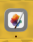 Icon for application PixelMator Pro on macOS 26. It shows an icon of a white rounded rectangle with some pain splotches and a brush overlaying them. Due to not being updated for this OS and not following certain guidelines, it is in a grey-background ‘squircle’