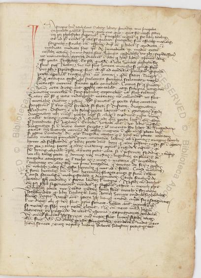 f.3r from Ott.lat.1713. A page of 14th C cursive starting with an large red initial I