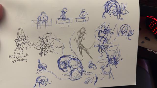 ink on paper doodles. working out a design i thought of to made into a print or sticker