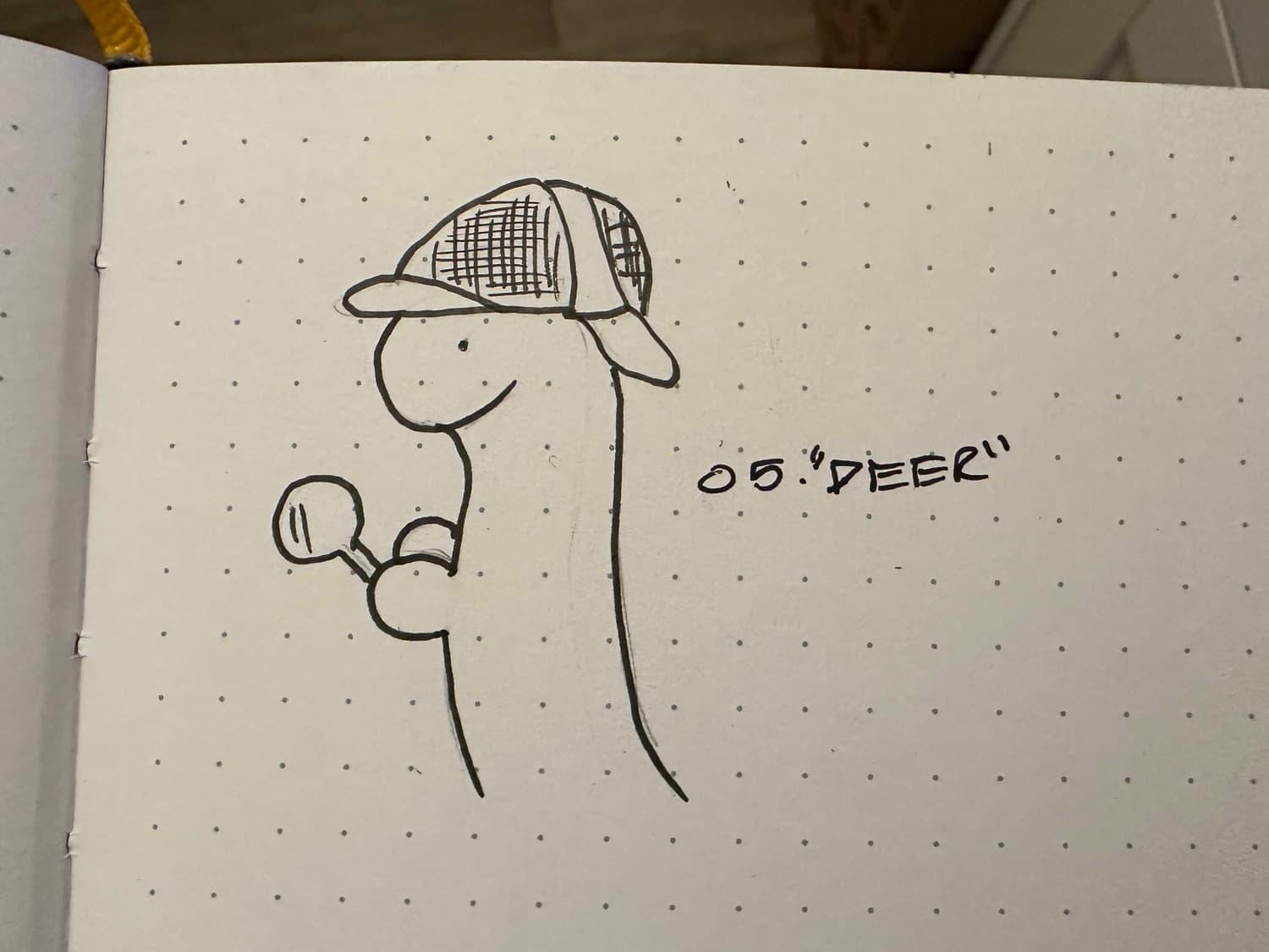 A dinosaur holding a magnifying glass and wearing a deerstalker hat