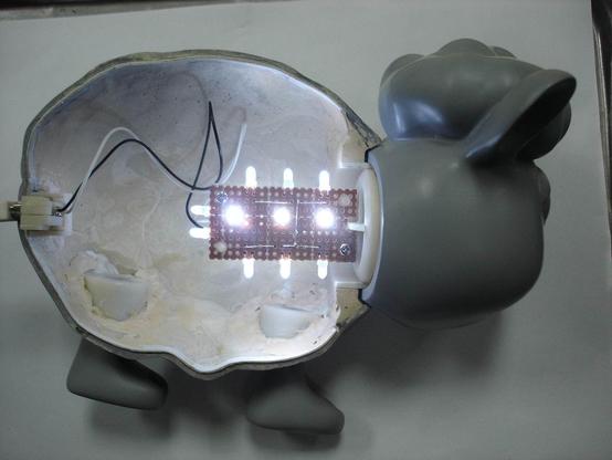 Photo of a Seamour Sheep comic character USB lamp prototype.