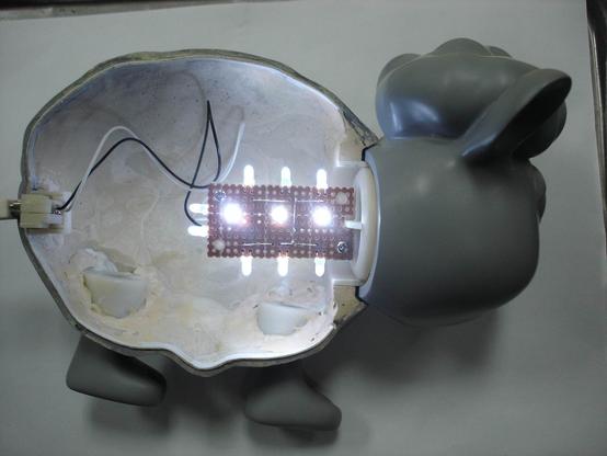 Photo of a Seamour Sheep comic character USB lamp prototype.