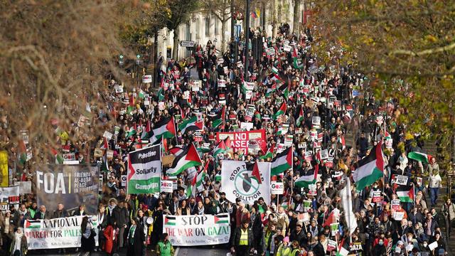 Large crowd of pro Palestine marchers