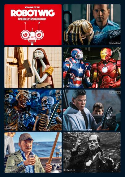 From top right
Alien facehugger and Ash
The shining parody with Sally from Nightmare before Christmas
Iron man and Iron Patriot
The Army of Darkness 
Back to the future- Biff tannen and Marty Mcfly
Jaws - Quint 
The Phantom of the Opera