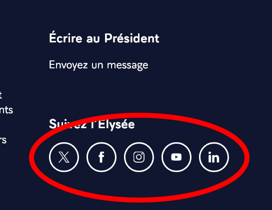 Screenshot of the social media accounts of the Élysée, all are from US-companies