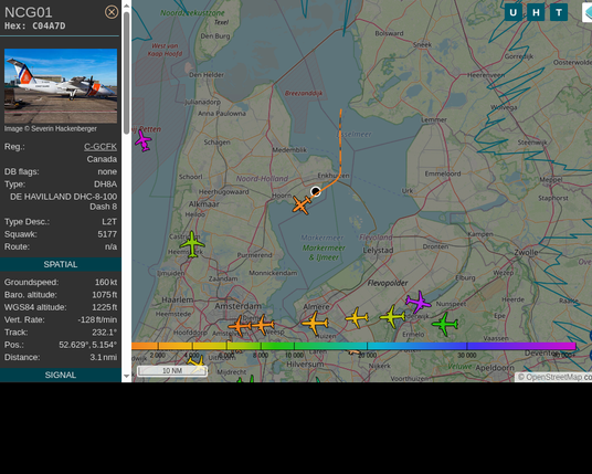 #NCG01: Netherlands Coast Guard (#de Havilland Canada DH8A, registration: C-GCFK)
Route: No route available
Min. distance: 0.4nm away @ 1075 ft
Heading: SW @ 173.4kts
Time: 16:56:42
 #ProbablyLanding #adsb #Venhuizen