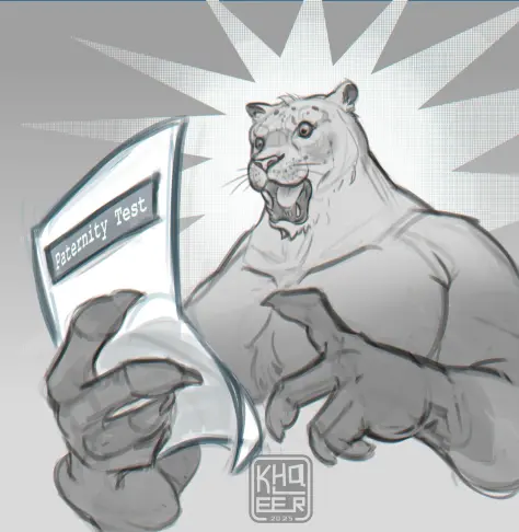 An furry Lygryss being surprised by Paternity Test he took to figure some things out about his parents...