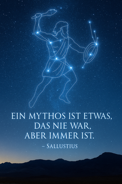 Zitat: „Ein Mythos ist etwas, das nie war, aber immer ist.“ — Sallustius