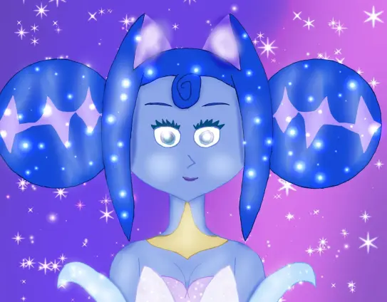 A digital drawing of Princess Guinevere from Knights of Guinevere, staring at the viewer while surrounded by a starry background.