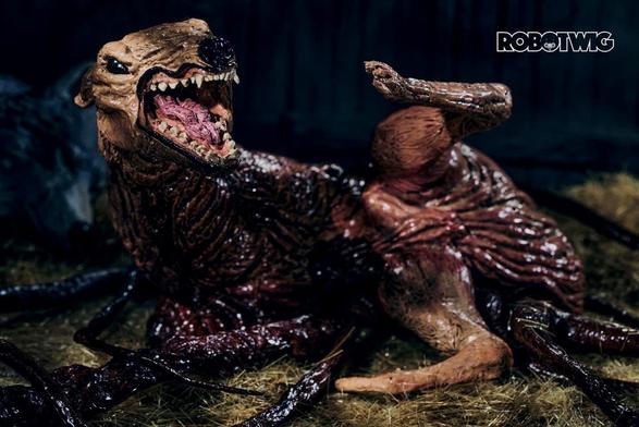 The Thing mutating into a dog in the dog kennels