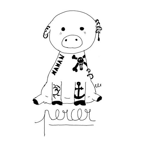 Un cochon avec percings et tatouages