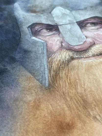 watercolour close up of a red bearded dwarf for one of my members which was requested.