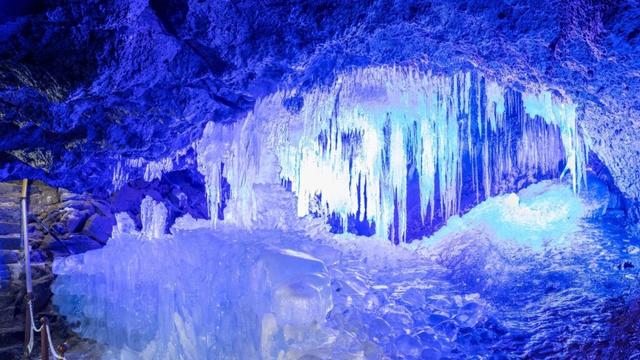 Narusawa Ice Cave: The lava tube brimming with 10-foot-high ice pillars at the base of Mount Fuji