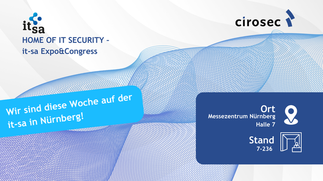 Morgen startet die it-sa in Nürnberg. Sie finden uns in Halle 7 am Stand 7-236 zusammen mit unseren Partnern AMPEG, Semperis, Onum und SpecterOps. 

Weitere Infos und eine kostenfreie Eintrittskarte bekommen Sie unter www.cirosec.de/it-sa-2025.

#itsa #it-sa #nürnberg #Messe #itsa365 #Itsicherheit #cybersecurity #itsaCongress #expo
#2025 #Praktikum #Praktikumsplatz