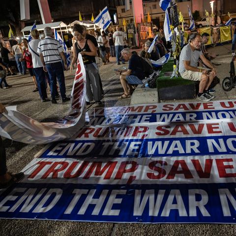 Protesters in Tel Aviv on Saturday calling for the release of the Israeli hostages.