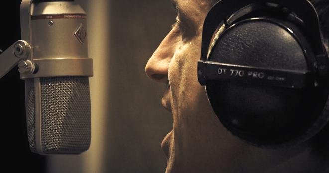 Martin recording vocals.