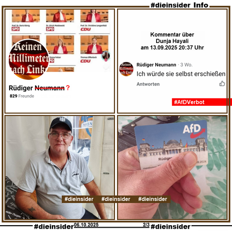 Als Info zeigen wir hier AfD-Mitglied Rüdiger Neumann (Nachname wahrscheinlich falsch) mit seinem AfD-Mitgliedsausweis und noch einmal den Kommentar über Dunja Hayali.