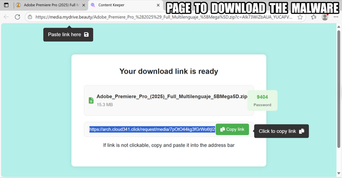 Page with the download for the initial 7-zip archive.