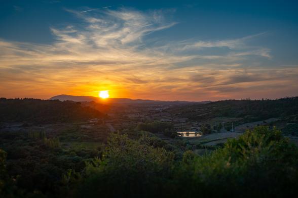 sunset over serra de montejunto seen from the hill at vila nova de sao pedro in portugal