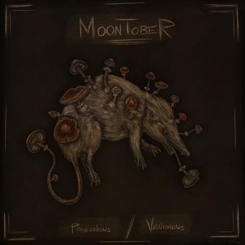 A pale looking water shrew with multiple fool's cone mushrooms growing out of their body.

Text reads: (top) moontober, (bottom) poisonous/venomous