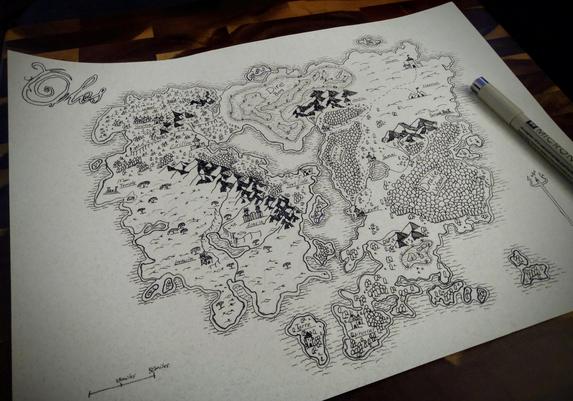 A photo of a hand drawn fantasy map.