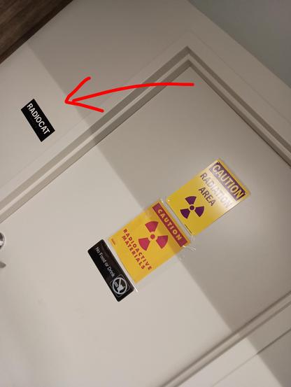 radiological medicine room at vet office. Door says "Radiocat"