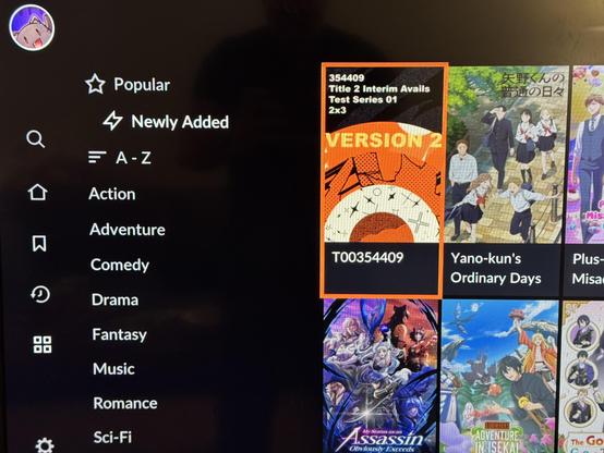 A photo of the Newly Added section on Crunchyroll shows what looks like a test entry that the public isn’t supposed to see. The anime is titled “T00354409”.
