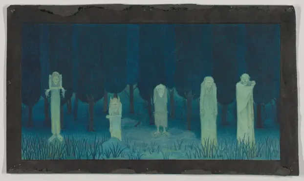 a watercolour drawing on card emphasizing blue-grey tones