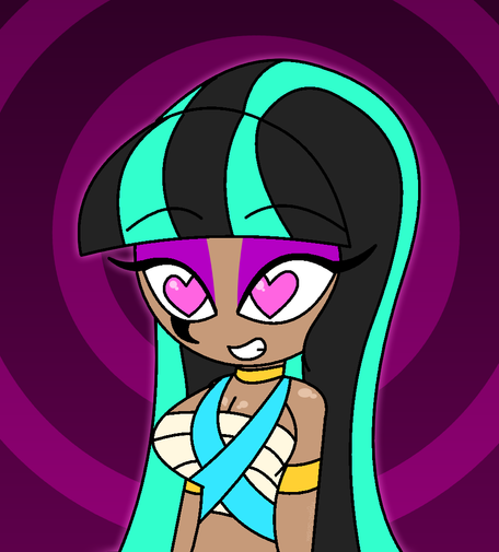 An aged up Cleo De Nile from Monster High under a love spell