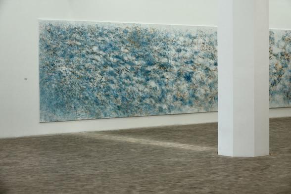 A big abstract painting on a wall