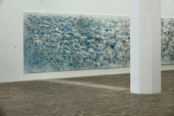 A big abstract painting on a wall