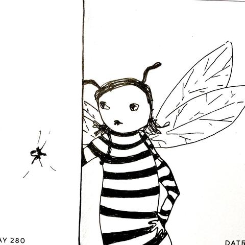 Insect-like creature piercing a hole in a thin wall in front of it with its finger
