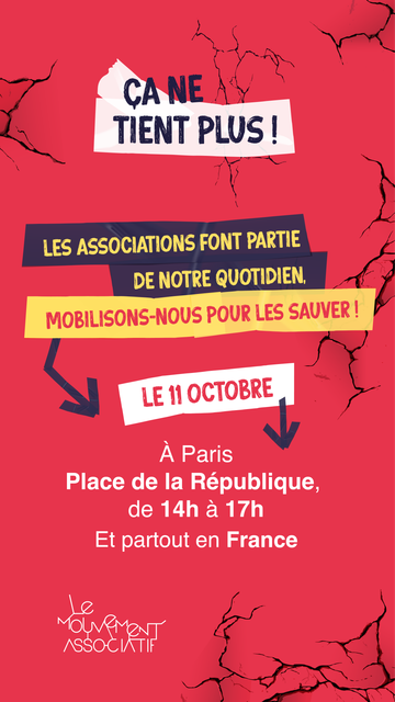 Affiche : "Les associations font partie de notre quotidien, mobilisons-nous le 11 octobre pour les sauver !"