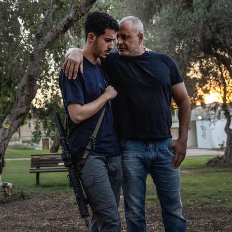 Mourners at a memorial service marking two years since Oct. 7, 2023, in Kfar Azza, southern Israel, on Tuesday.