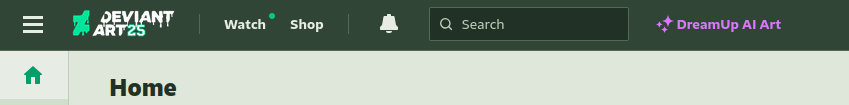 Banner of DeviantArt showing a button for AI bullshit... yuk...