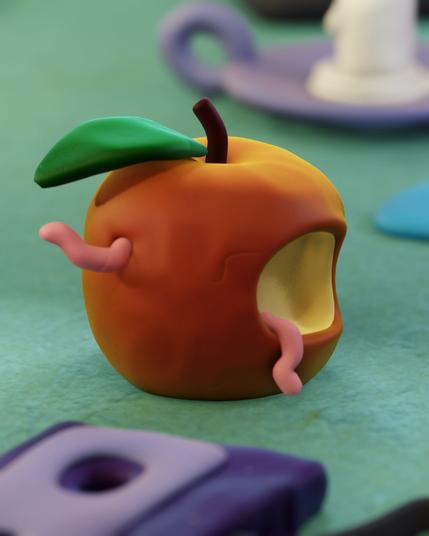detail showing the apple