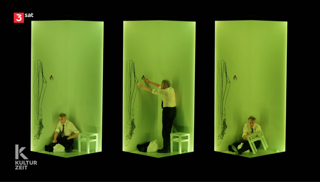 Screenshot aus der Sendung
3 x verschiedene Bilder des Schauspielers jeweils in einer winzigen grünen Kammer