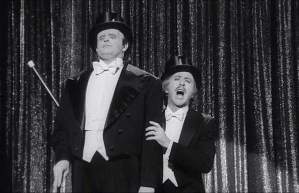 Gene Wilder and Peter Boyle put on a show as Young Frankenstein and his creation in the movie "Young Frankenstein."