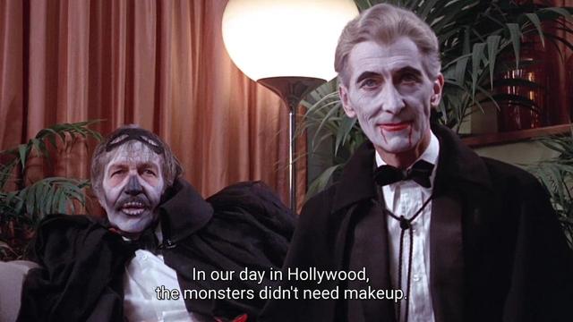 Vincent Price says, "In our day in Hollywood, the monsters didn't need makeup."