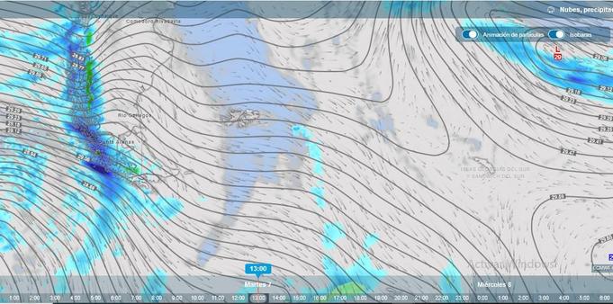 meteored.cl mapas de lluvias y nieve (azul y verde resp.)