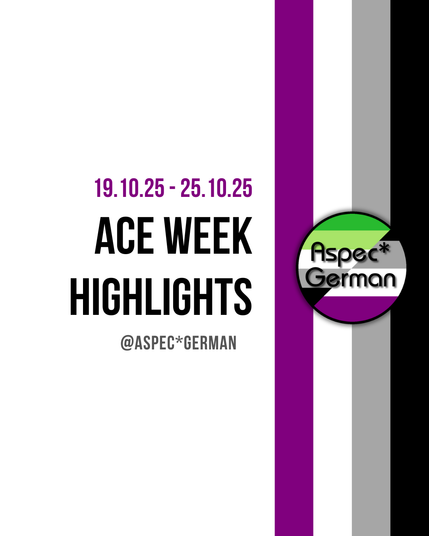Bild mit Text: “19.10.25 - 25.10.25 ACE WEEK HIGHLIGHTS @ASPECGERMAN”. Rechts verlaufen vertikale Streifen in lila, grau, weiß, schwarz und das AspecGerman-Logo ist unten rechts