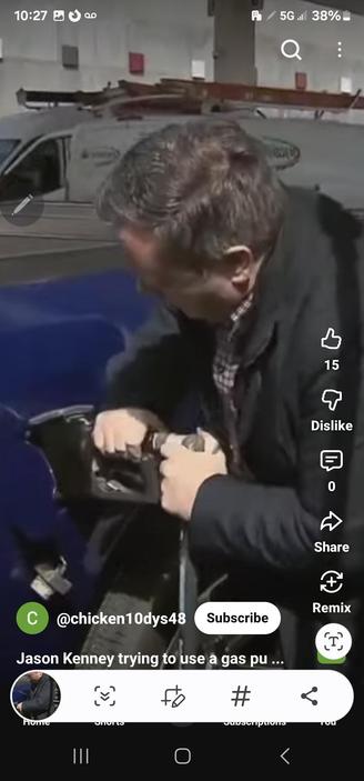 Gas man Jason Kenney, pumping gas like an ass... classic pic of him panicking as he can't get the nozzle out of the car during a photo op. Two hands desperately pulling. Oh, CBC... can we now have the contractor who was caught on camera peeing in a kitchen cup as your go to expert on housing?