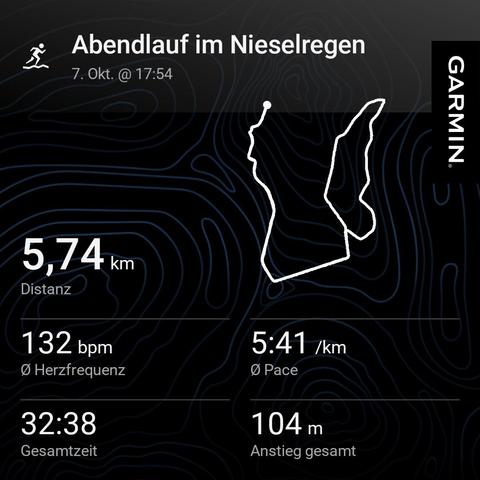 Halbe Sunde, 5 km Laufrunde am Abend.