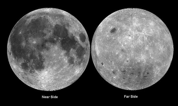Kaart van het albedo, gemeten met het 750 nm-filter van de UV-VIS-camera aan boord van NASA's Clementine-ruimtesonde.