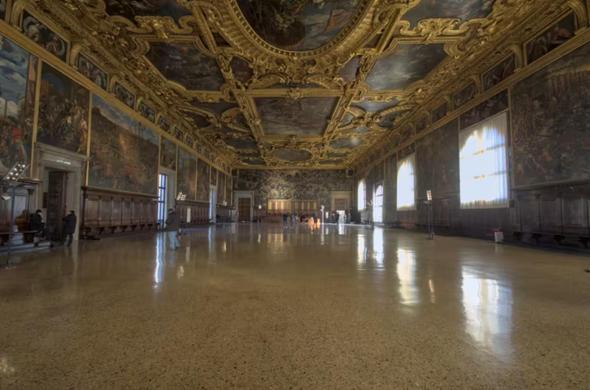 The hall of the Consiglio Maggiore in the Doge's Palace.